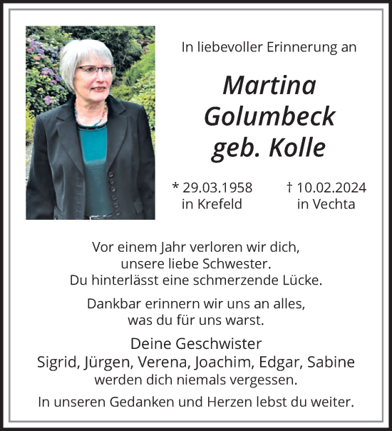 Traueranzeige von Martina Golumbeck von trauer.extra-tipp-moenchengladbach.de