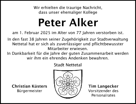 Traueranzeige von Peter Alker von trauer.extra-tipp-moenchengladbach.de
