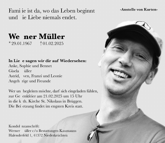 Traueranzeige von Werner Müller von trauer.extra-tipp-moenchengladbach.de