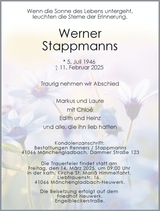 Traueranzeige von Werner Stappmanns von trauer.extra-tipp-moenchengladbach.de