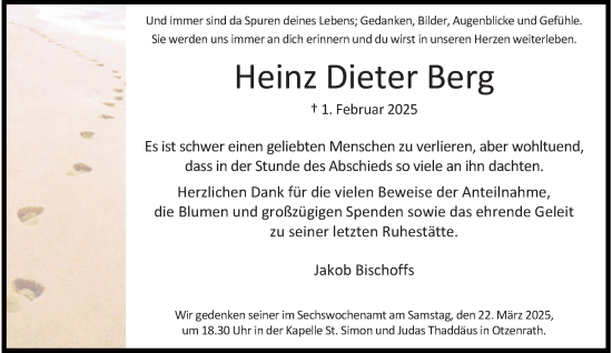 Traueranzeige von Heinz Dieter Berg von trauer.stadt-kurier.de