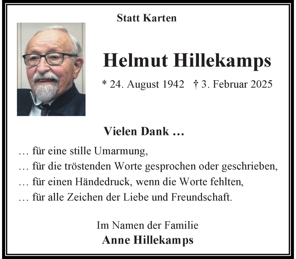  Traueranzeige für Helmut Hillekamps vom 23.03.2025 aus trauer.extra-tipp-moenchengladbach.de