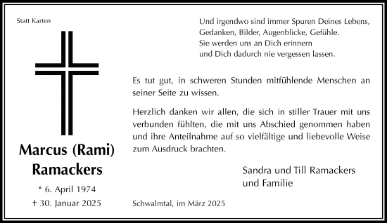 Traueranzeige von Marcus Ramackers von trauer.extra-tipp-moenchengladbach.de