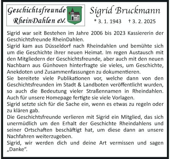 Traueranzeige von Sigrid Bruckmann von trauer.extra-tipp-moenchengladbach.de