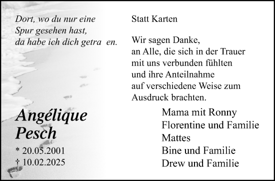 Traueranzeige von Angelique Pesch von trauer.extra-tipp-moenchengladbach.de