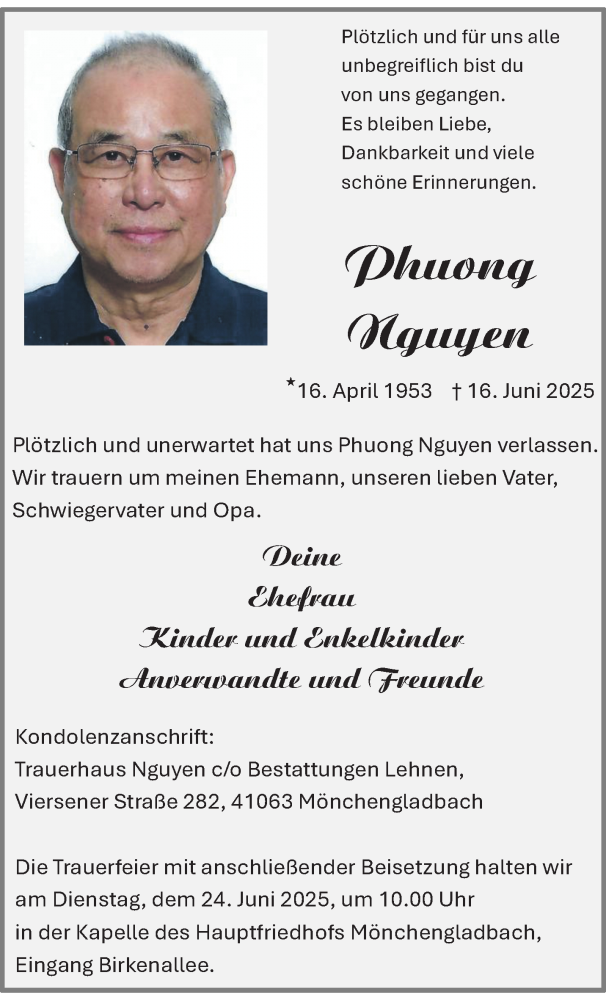  Traueranzeige für Phuong Nguyen vom 22.06.2025 aus trauer.extra-tipp-moenchengladbach.de