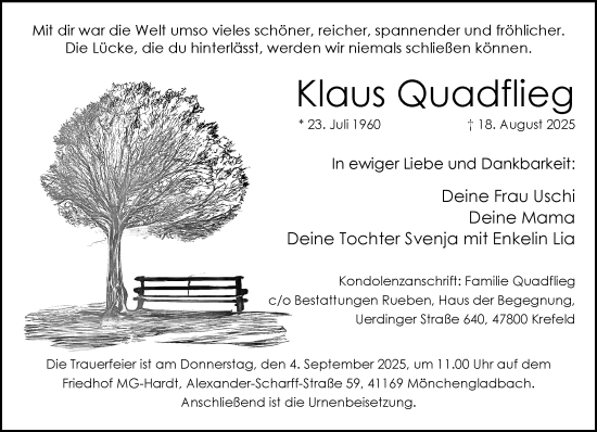 Traueranzeige von Klaus Quadflieg von trauer.extra-tipp-moenchengladbach.de