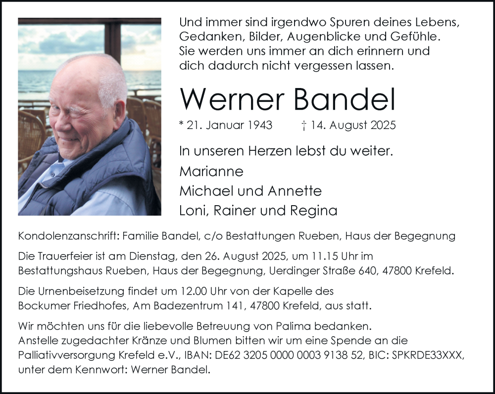  Traueranzeige für Werner Bandel vom 24.08.2025 aus trauer.extra-tipp-moenchengladbach.de