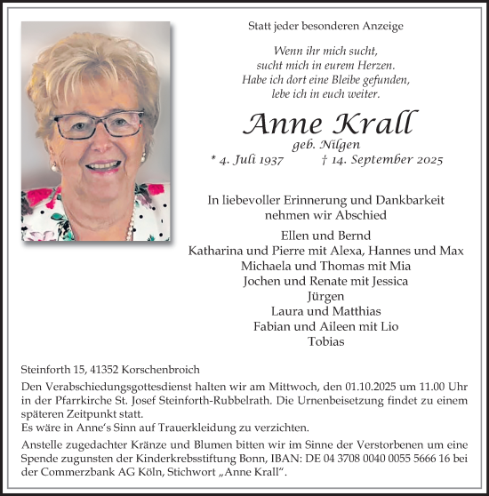Traueranzeige von Anne Krall von trauer.panorama-anzeigenblatt.de
