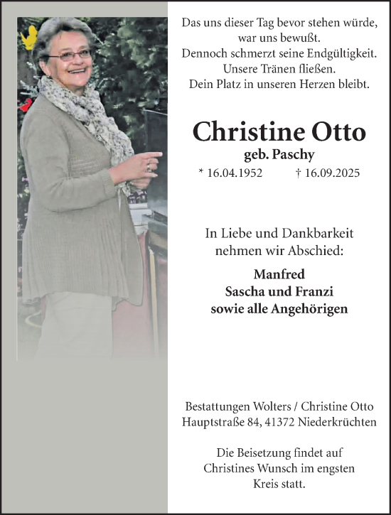 Traueranzeige von Christine Otto von trauer.panorama-anzeigenblatt.de