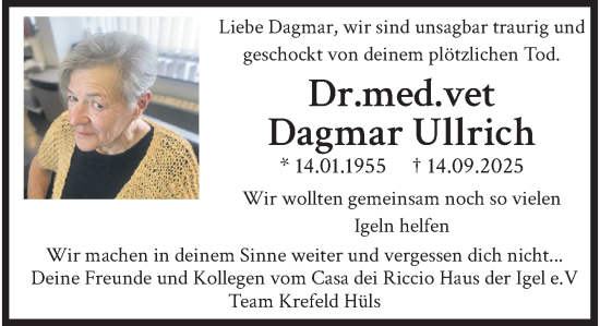 Traueranzeige von Dagmar Ullrich von trauer.panorama-anzeigenblatt.de