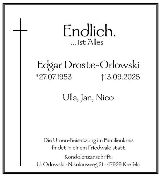Traueranzeige von Edgar Droste-Orlowski von trauer.panorama-anzeigenblatt.de