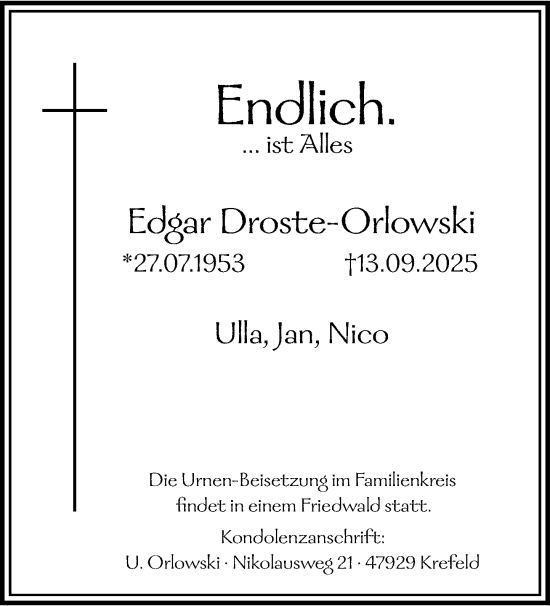 Traueranzeige von Edgar Droste-Orlowski von trauer.panorama-anzeigenblatt.de