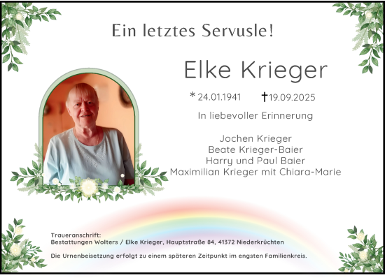 Traueranzeige von Elke Krieger von trauer.panorama-anzeigenblatt.de