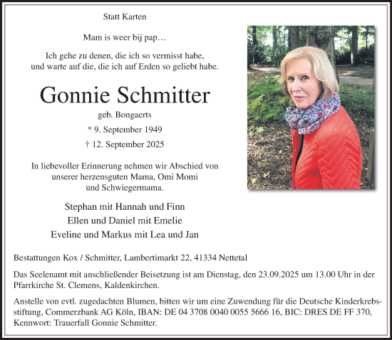 Traueranzeige von Gonnie Schmitter von trauer.panorama-anzeigenblatt.de