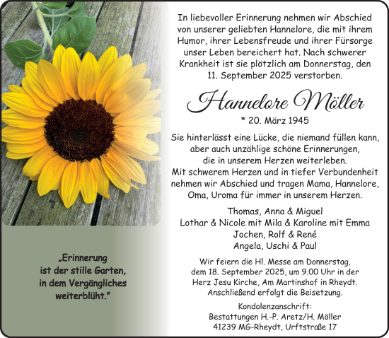 Traueranzeige von Hannelore Möller von trauer.panorama-anzeigenblatt.de