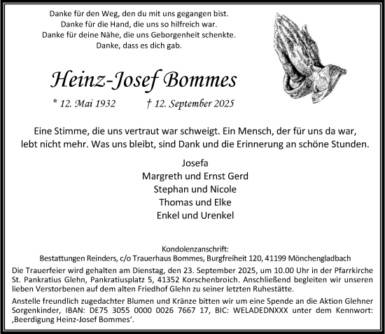 Traueranzeige von Heinz-Josef Bommes von trauer.panorama-anzeigenblatt.de