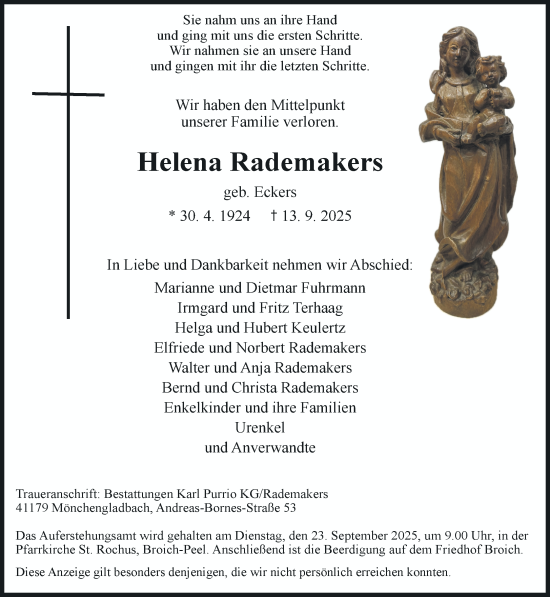 Traueranzeige von Helena Rademakers von trauer.panorama-anzeigenblatt.de
