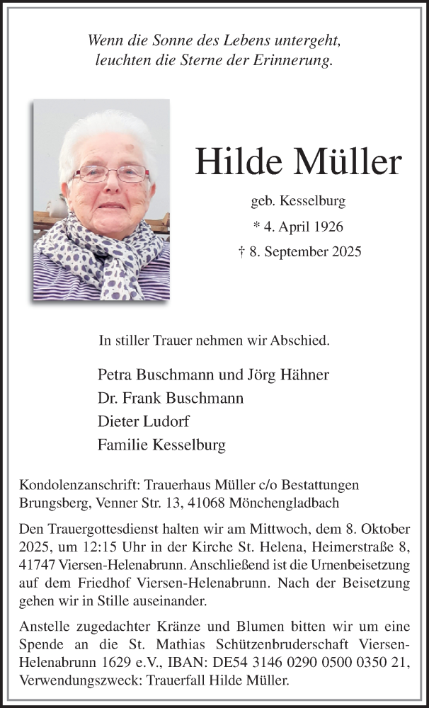  Traueranzeige für Hilde Müller vom 28.09.2025 aus trauer.panorama-anzeigenblatt.de