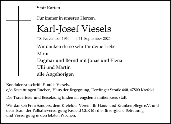 Traueranzeige von Karl-Josef Viesels von trauer.panorama-anzeigenblatt.de