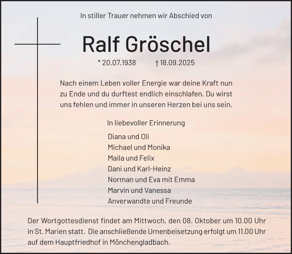  Traueranzeige für Ralf Gröschel vom 28.09.2025 aus trauer.panorama-anzeigenblatt.de