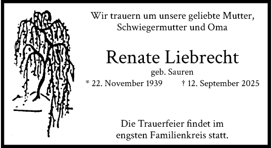 Traueranzeige von Renate Liebrecht von trauer.panorama-anzeigenblatt.de