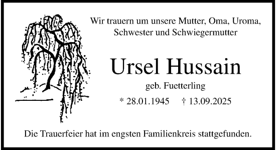 Traueranzeige von Ursel Hussain von trauer.panorama-anzeigenblatt.de