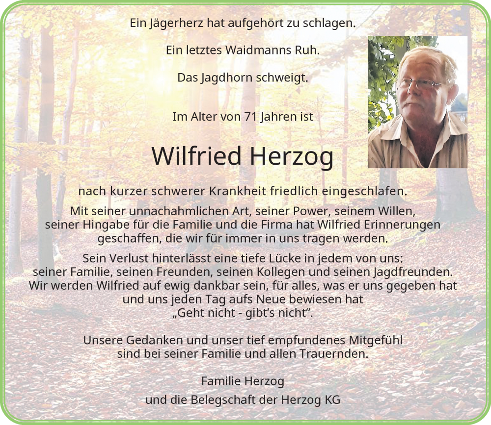  Traueranzeige für Wilfried Herzog vom 21.09.2025 aus trauer.panorama-anzeigenblatt.de