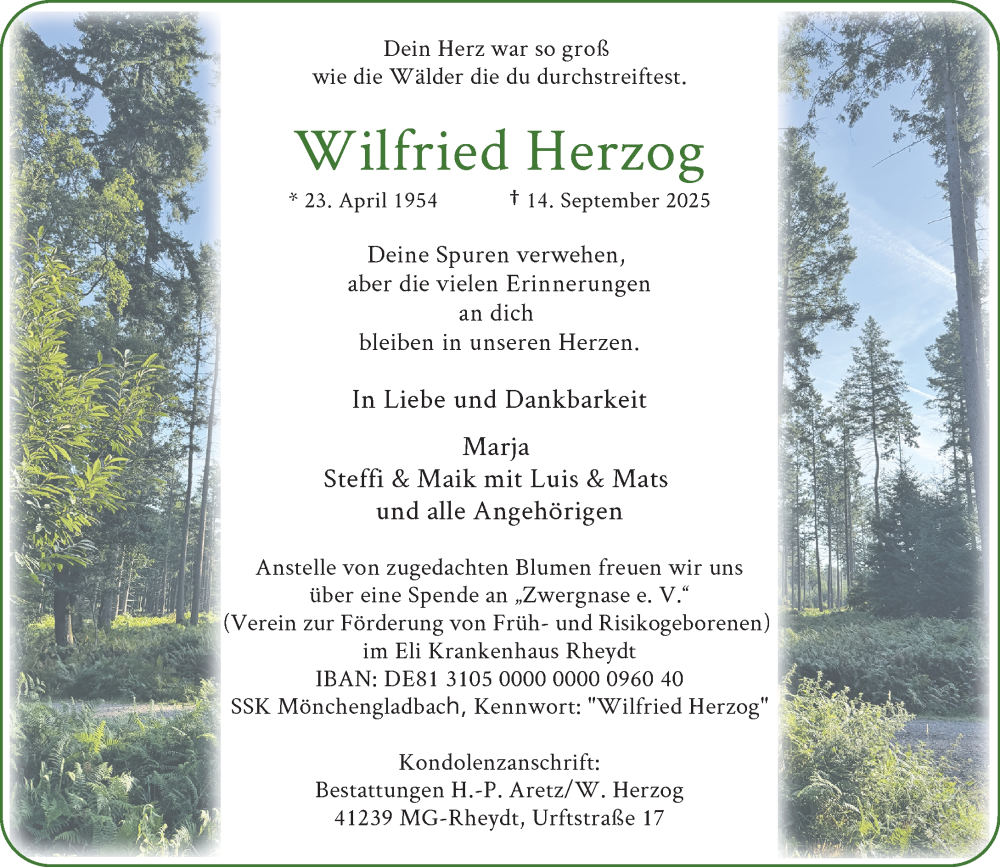  Traueranzeige für Wilfried Herzog vom 21.09.2025 aus trauer.panorama-anzeigenblatt.de
