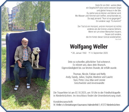 Traueranzeige von Wolfgang Weller von trauer.panorama-anzeigenblatt.de