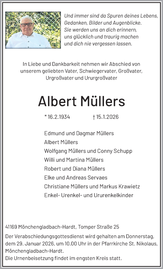 Traueranzeige von Albert Müllers von trauer.panorama-anzeigenblatt.de