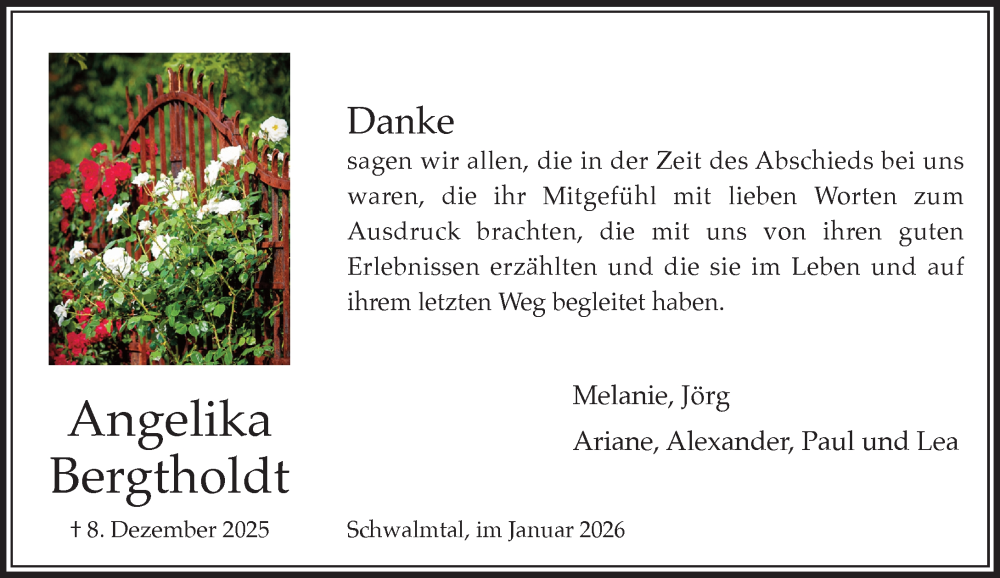  Traueranzeige für Angelika Bergtholdt vom 25.01.2026 aus trauer.panorama-anzeigenblatt.de