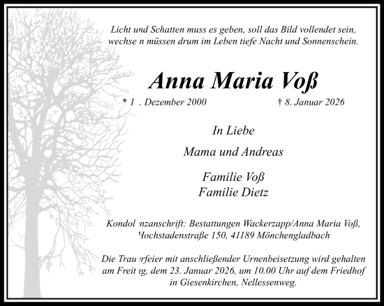 Traueranzeige von Anna Maria Voß von trauer.panorama-anzeigenblatt.de