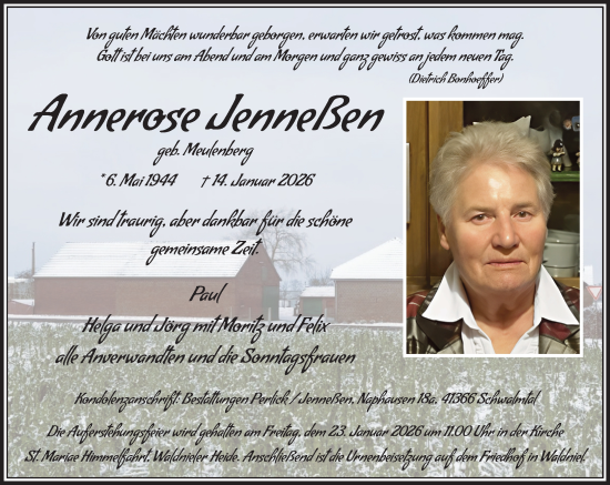 Traueranzeige von Annerose Jenneßen von trauer.panorama-anzeigenblatt.de