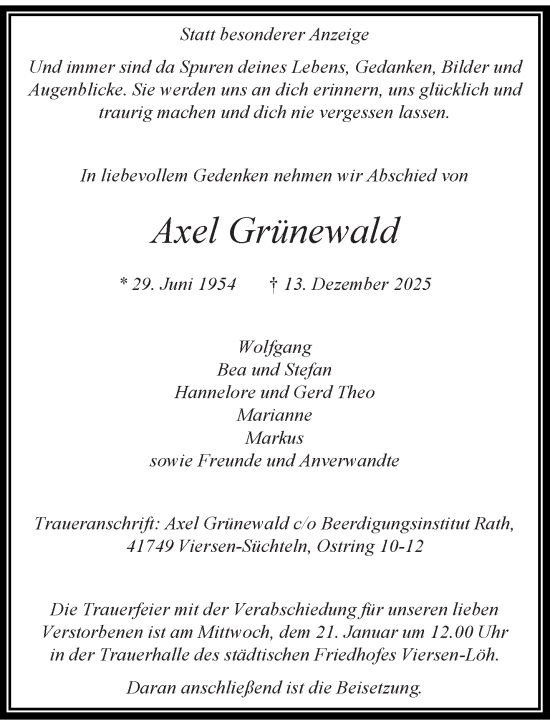 Traueranzeige von Axel Grünewald von trauer.panorama-anzeigenblatt.de