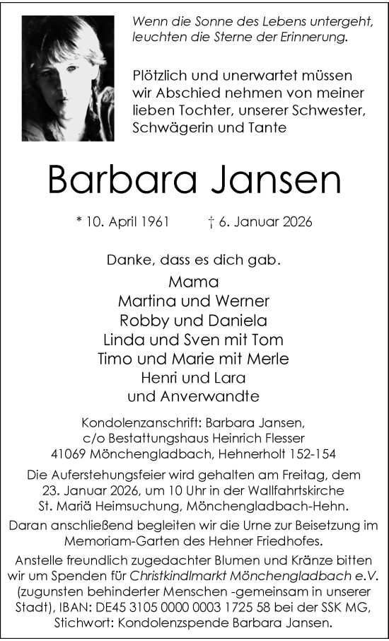 Traueranzeige von Barbara Jansen von trauer.panorama-anzeigenblatt.de