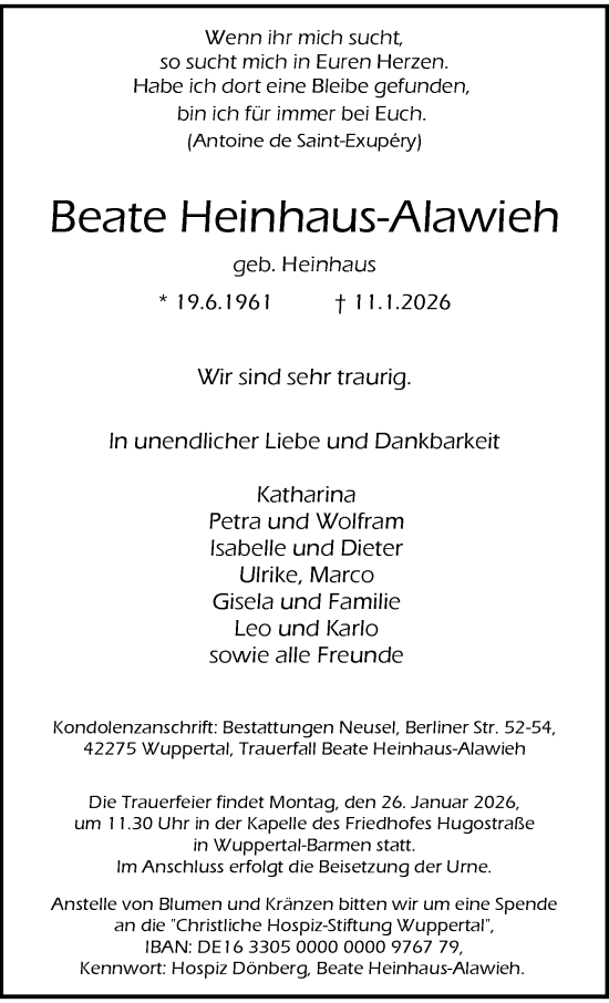 Traueranzeige von Beate Heinhaus-Alawieh von trauer.wuppertaler-rundschau.de