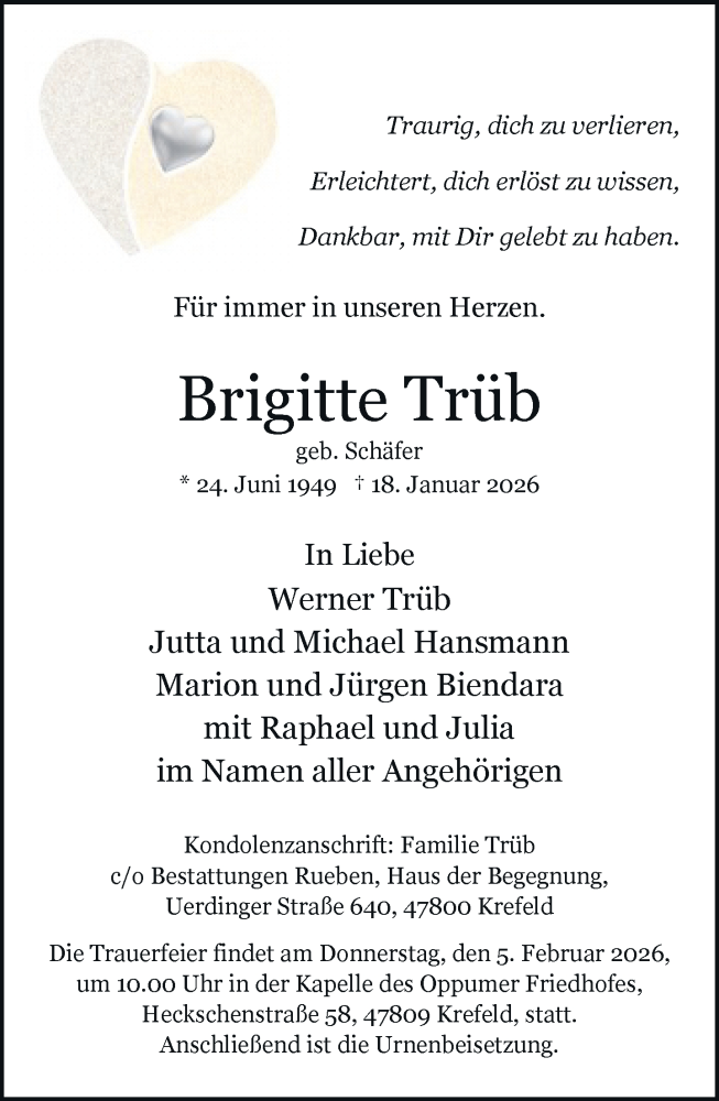  Traueranzeige für Brigitte Trüb vom 25.01.2026 aus trauer.panorama-anzeigenblatt.de
