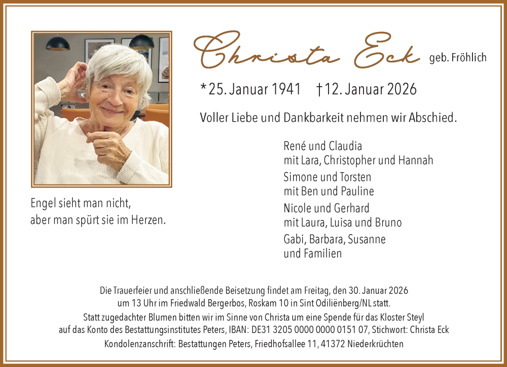  Traueranzeige für Christa Eck vom 25.01.2026 aus trauer.panorama-anzeigenblatt.de