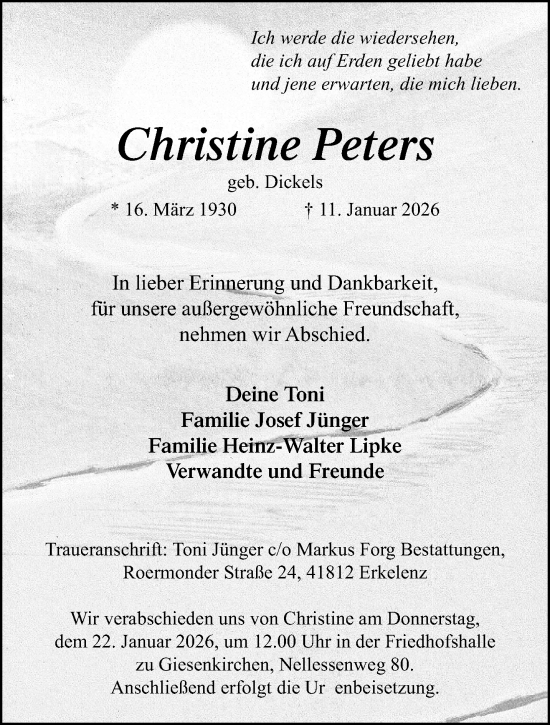 Traueranzeige von Christine Peters von trauer.panorama-anzeigenblatt.de