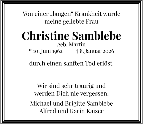 Traueranzeige von Christine Samblebe von trauer.panorama-anzeigenblatt.de