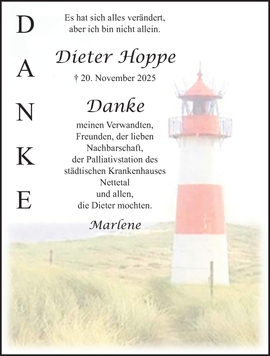 Traueranzeige von Dieter Hoppe von trauer.panorama-anzeigenblatt.de