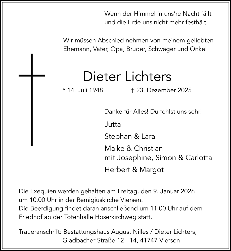 Traueranzeige für Dieter Lichters vom 04.01.2026 aus trauer.panorama-anzeigenblatt.de