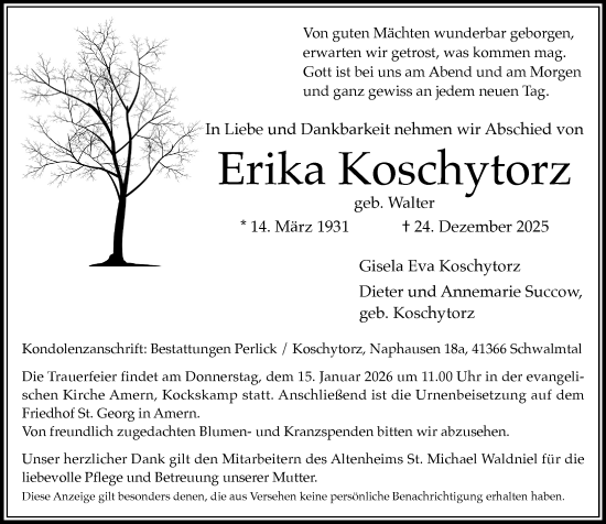 Traueranzeige von Erika Koschytorz von trauer.panorama-anzeigenblatt.de
