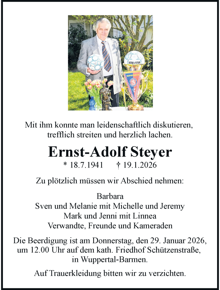  Traueranzeige für Ernst-Adolf Steyer vom 24.01.2026 aus trauer.wuppertaler-rundschau.de