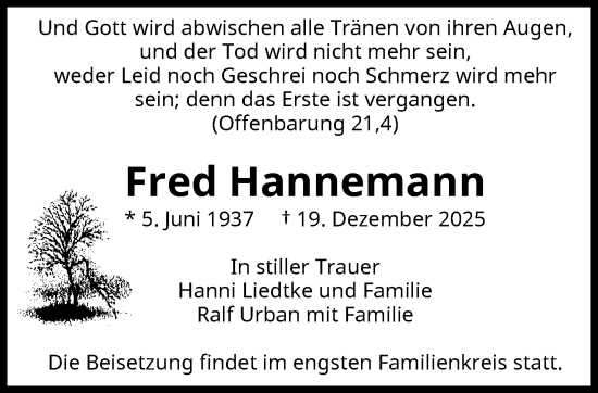 Traueranzeige von Fred Hannemann von trauer.wuppertaler-rundschau.de