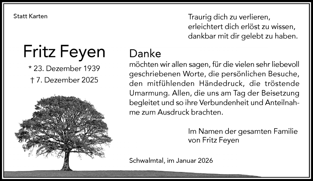  Traueranzeige für Fritz Feyen vom 18.01.2026 aus trauer.panorama-anzeigenblatt.de
