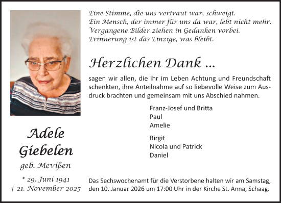 Traueranzeige von Gabriele Giebelen von trauer.panorama-anzeigenblatt.de