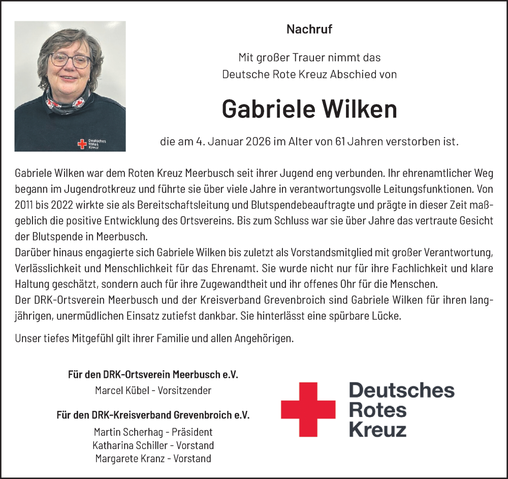  Traueranzeige für Gabriele Wilken vom 11.01.2026 aus trauer.panorama-anzeigenblatt.de
