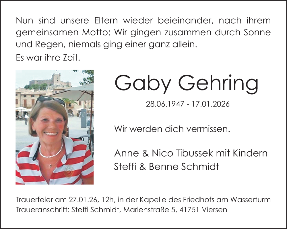  Traueranzeige für Gaby Gehring vom 25.01.2026 aus trauer.panorama-anzeigenblatt.de